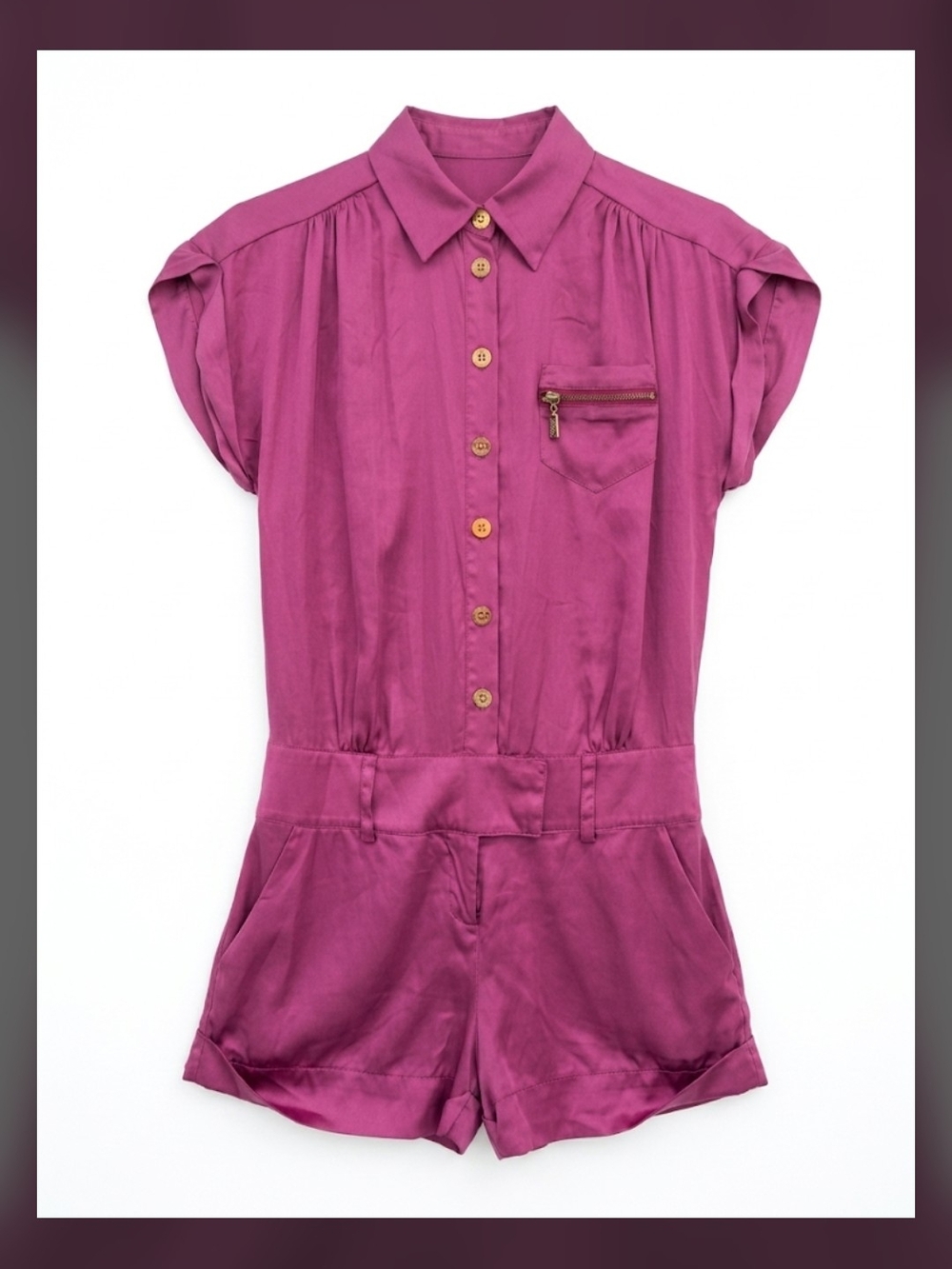 Vintage Marciano Silk Utility Romper Magenta Purple S